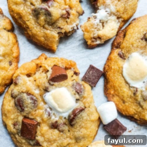 This Easy Chewy S'mores Cookies Recipe is the best twist on the classic summer campfire favorite! This recipe can be made ahead of time and is the perfect dessert for kids, families or to share with friends. Chocolate, marshmallows, and graham crackers just got better!