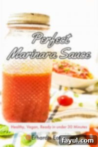 Pin image showing perfect marinara sauce in a glass mason jar.