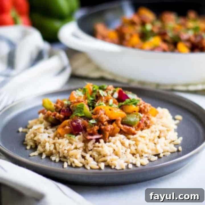 A simple ground turkey and bell pepper skillet dinner, cooked in one pan for an easy and healthy weeknight meal.