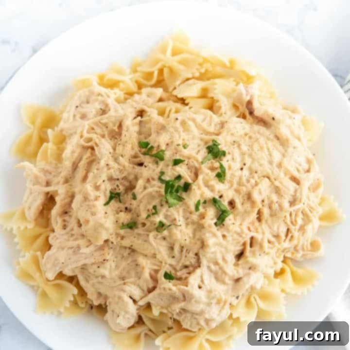 Succulent creamy Italian chicken prepared in a crockpot, a simple yet flavorful dish.