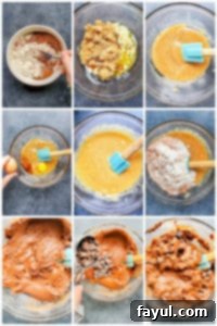 Visual guide for preparing Chewy Double Chocolate Chip Cookies, featuring semi-sweet chocolate chunks and Karo Corn Syrup. No chilling, quick 20-minute prep and bake time. A collage of 9 step-by-step prep images showing how to mix ingredients, combine dough, and scoop cookies for the double chocolate chip cookie recipe.