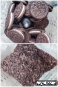 Prep image shoeing Oreo cookies being crushed in a blender.