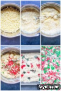 Step-by-step guide to making easy and festive sugar cookie fudge. Six step-by-step prep images for making sugar cookie fudge, from melting butter to adding sprinkles and swirls.
