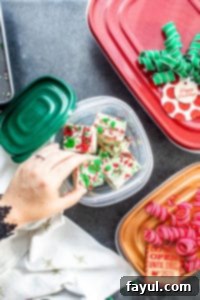 Enjoying homemade sugar cookie fudge from a portable container. Homemade sugar cookie fudge in a small, clear container with a green lid, held by a hand reaching in to grab a piece.
