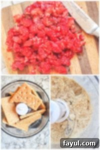 Key Preparation Steps: Chopping Fresh Raspberries and Crushing Graham Crackers for Homemade Truffles A collage showing fresh raspberries being roughly chopped and graham crackers being crushed in a food processor, essential prep steps for raspberry truffles.