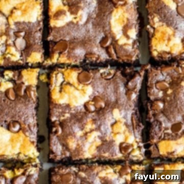 Decadent Chocolate Chip Cookie Brownie Bars 12 Overhead shot of sliced brookies.