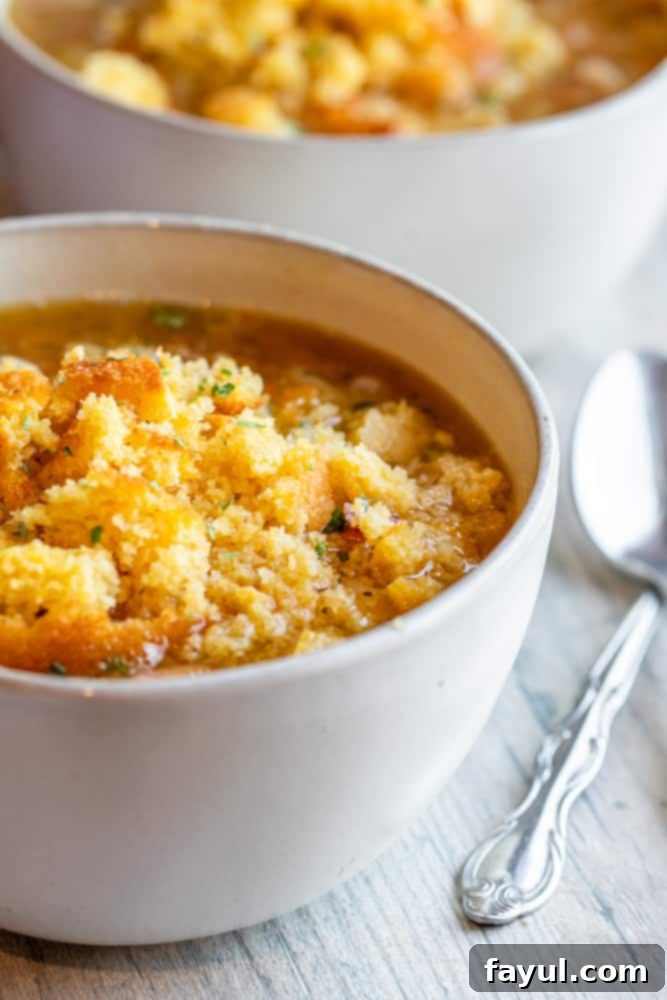Slow-Cooked Southern Ham and Bean Soup 2 White bowl filled with Southern Crockpot Ham and Bean Soup, garnished with fresh parsley.