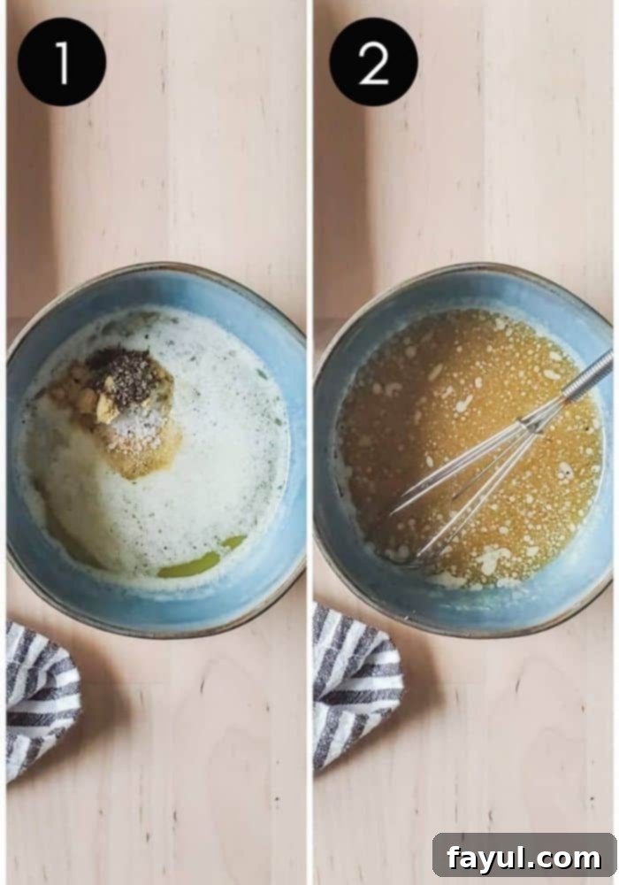 Effortless Baked Roast Beef Sliders 3 Two images of butter topping with black and white numbers overlay showing steps.